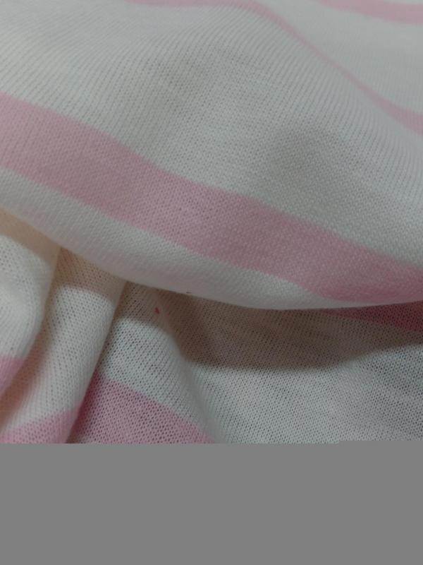 Jersey coton blanc a rayures rose
