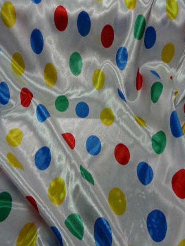 Satin blanc a pois vert bleu jaune rouge