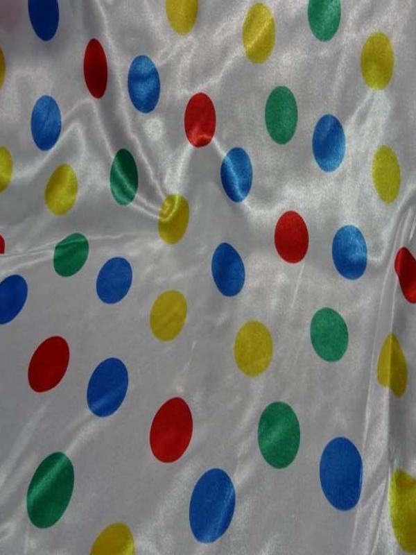 Satin blanc a pois vert bleu jaune rouge