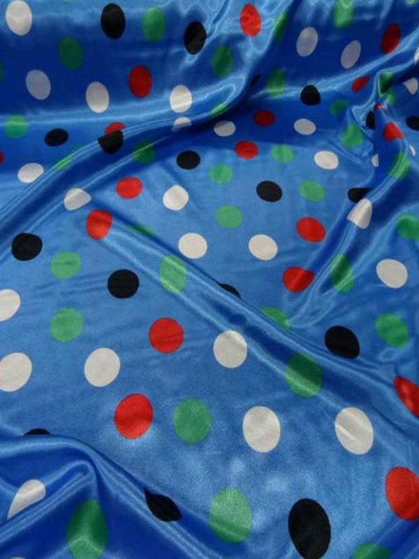 Satin bleu imprime pois