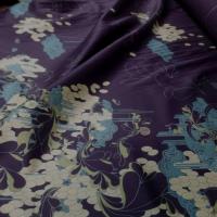 Satin coton lycra aubergine imprime