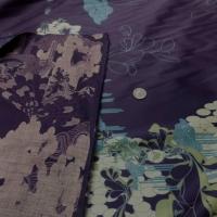 Satin coton lycra aubergine imprime5