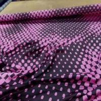 Satin de soie imprime annee 70 ton marron et rose