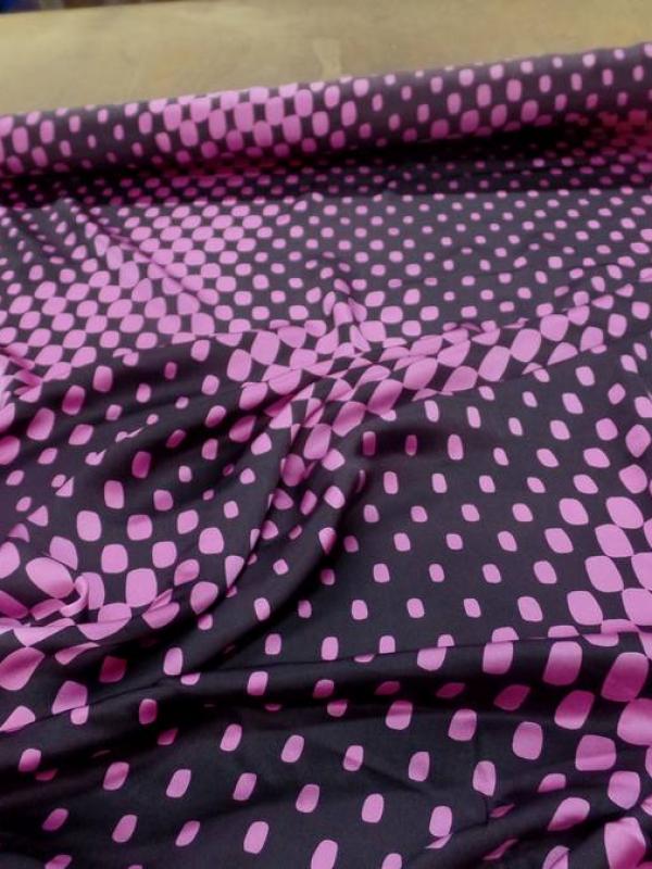 Satin de soie imprime annee 70 ton marron et rose
