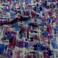 Satin de soie imprime ton violet bleu blanc