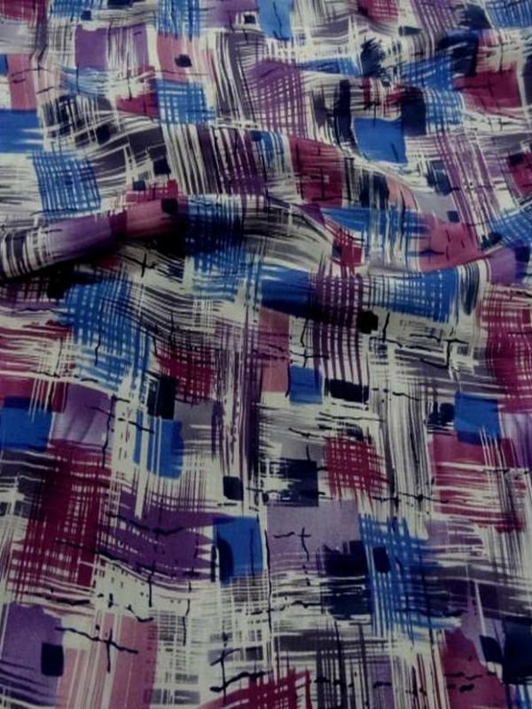 Satin de soie imprime ton violet bleu blanc