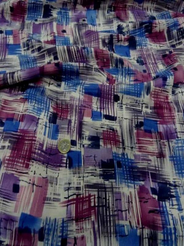 Satin de soie imprime ton violet bleu blanc
