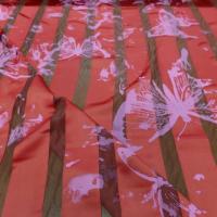 Satin de soie rouge vermillon devore imprime papillon0