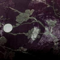 vente de tissu satin viscose double face aubergine froissé permanent imprimé fleurs doré