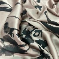 Satin viscose taupe imprimé noir