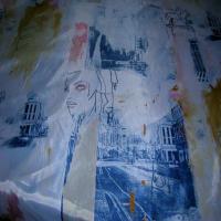 Satine imprime blanc bleu