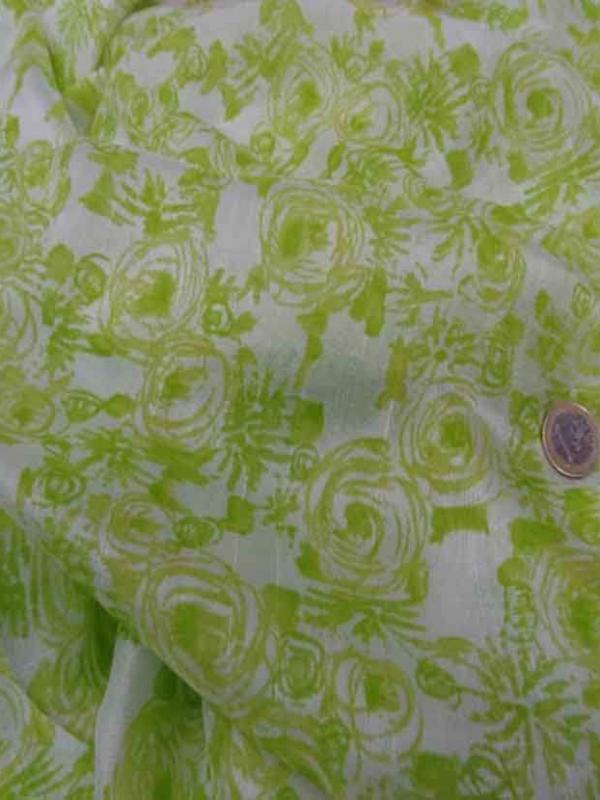 Soie fine effet dupions blanc vert absinthe