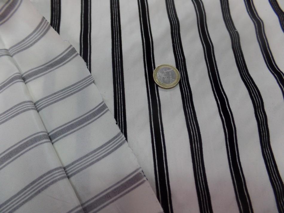 Taffetas blanc cassé a rayures floqué en velours noir