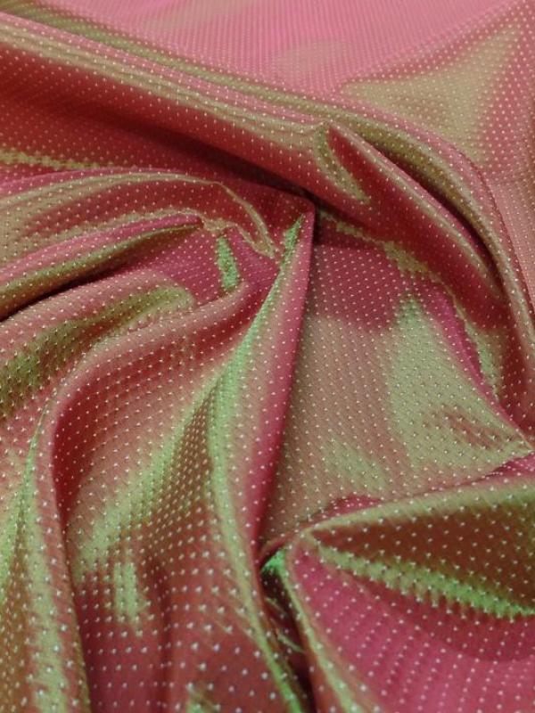 Taffetas changeant rouge jaune faconne pois 1 60 m