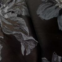 Taffetas d ameublement changeant marron noir imprime grosses fleurs taupe gris3