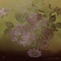 achat taffetas d'ameublement jaune doré brodé fleurs ton cuivre et kaki clair