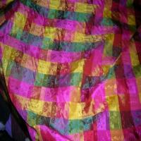 Taffetas faconne carreaux rose jaune vert