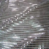 Tissu blanc turquoise a paillettes ronde gris metal