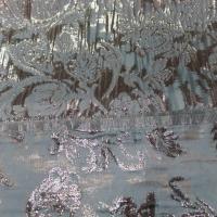 tissu bleu très clair façonné motif en relief en lurex doré pas cher