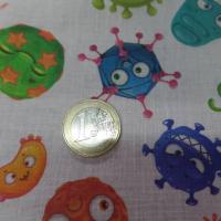 Tissu coton bio blanc imprime enfant motifs virus en ligne