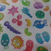Tissu coton bio blanc imprime enfant motifs virus pas cher