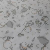 Tissu coton blanc imprime enfant ton gris