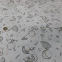 Tissu coton blanc imprime enfant ton gris0