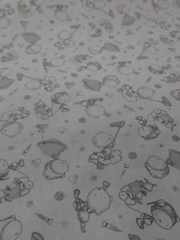 Tissu coton blanc imprime enfant ton gris1