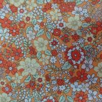 Tissu coton popeline orange imprime liberty motifs petite fleurs