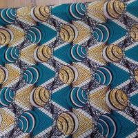 Tissu coton wax motifs africain ton blanc bleu jaune