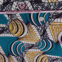 vente de tissu coton Wax motifs Africain ton blanc ,bleu ,jaune  pas cher