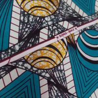 achat tissu coton Wax motifs Africain ton blanc ,bleu ,jaune