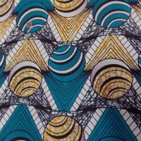 Tissu coton wax motifs africain ton blanc bleu jaune3