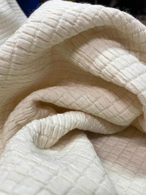 Tissu gauffre laine coton ecru6