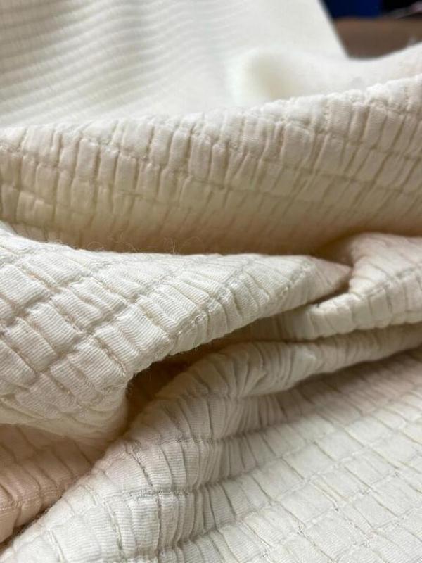 Tissu gauffre laine coton ecru6