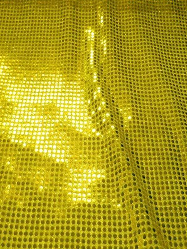 Tissu jaune a paillettes ronde dore