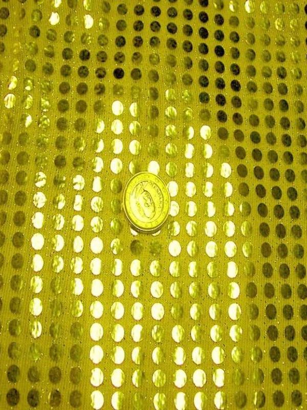 Tissu jaune a paillettes ronde dore