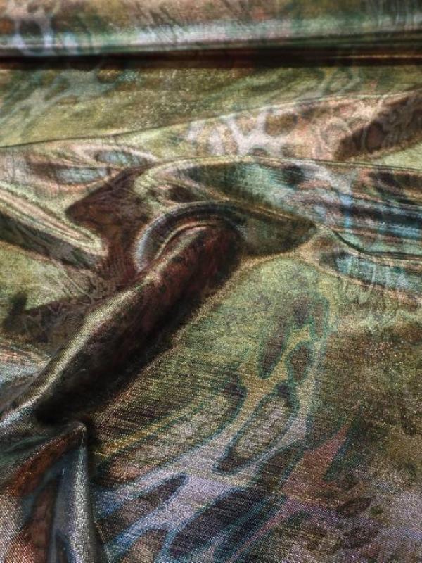 Tissu lurex motifs serpent ton kaki doré métal