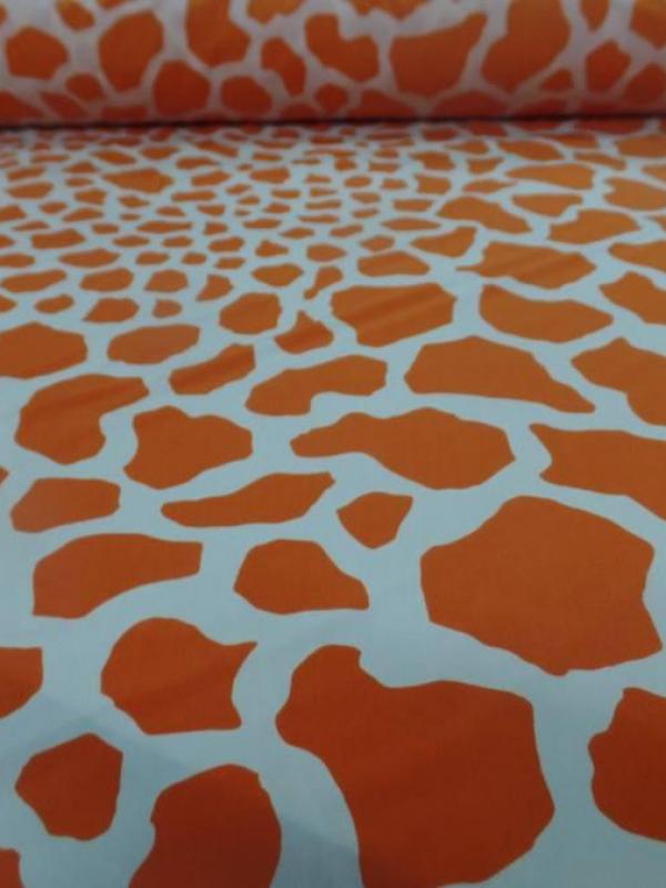 Tissu lycra double face imprimé girafe ton orange et blanc