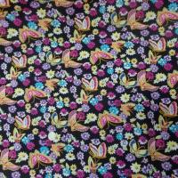 tissu popeline coton 100% noire imprimé papillon ton jaune ,rose ,bleu vente sur Marseille