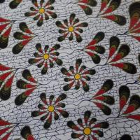 achat Tissu wax blanc imprimé fleurs ton bordeaux noir jaune