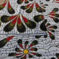 vente de Tissu wax blanc imprimé fleurs ton bordeaux noir jaune soleil