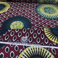 vente de tissu wax bordeaux imprimé  ton bleu ,noir ,jaune en ligne