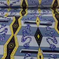 Tissu wax imprime bleu jaune noir