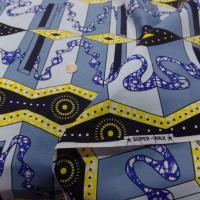 vente de Tissu wax imprimé bleu ,jaune ,noir en ligne