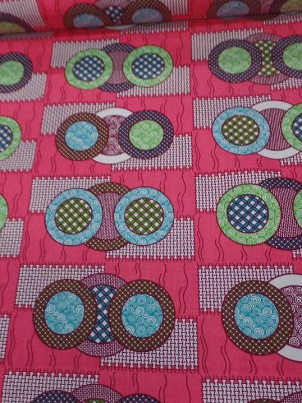 Véritable super waxam french fashion rose a motifs rond ton blanc bleu vert bordeaux
