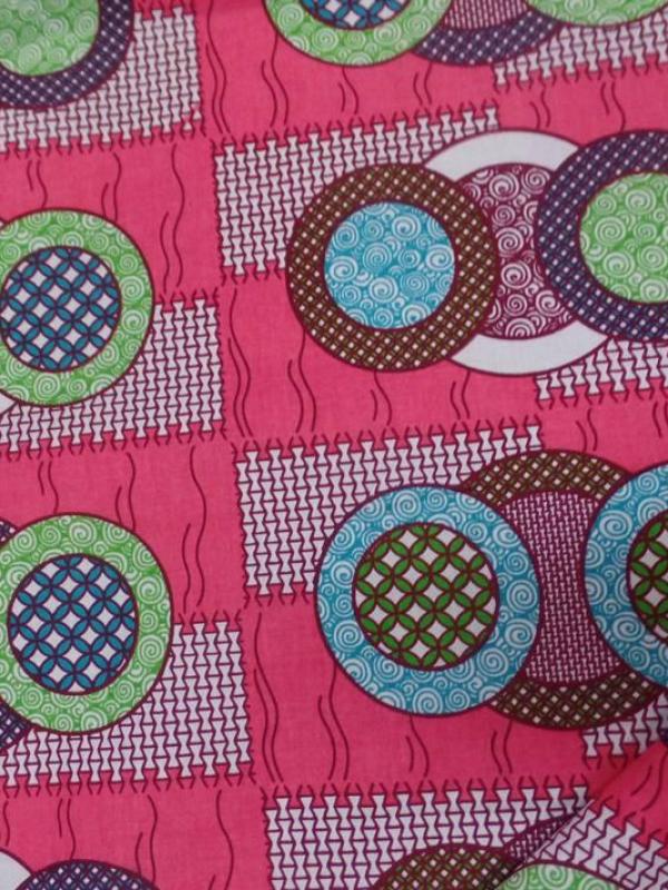 Véritable super waxam french fashion rose a motifs rond ton blanc bleu vert bordeaux