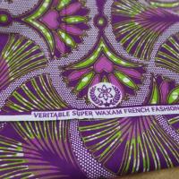 vente de tissu wax super wax ton prune ,blanc et vert anis