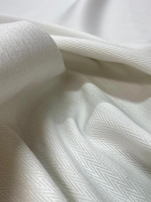 Toile coton blanc tissé motifs chevron