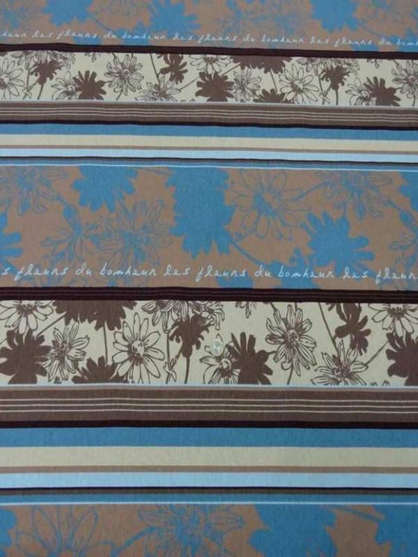 Toile coton imprime a motifs beige marron bleu